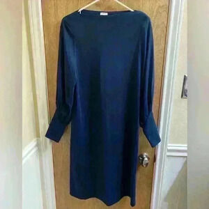 Miss Oops California Vintage 70s Boat Neck Navy Long Sleeve Dress Size 8
